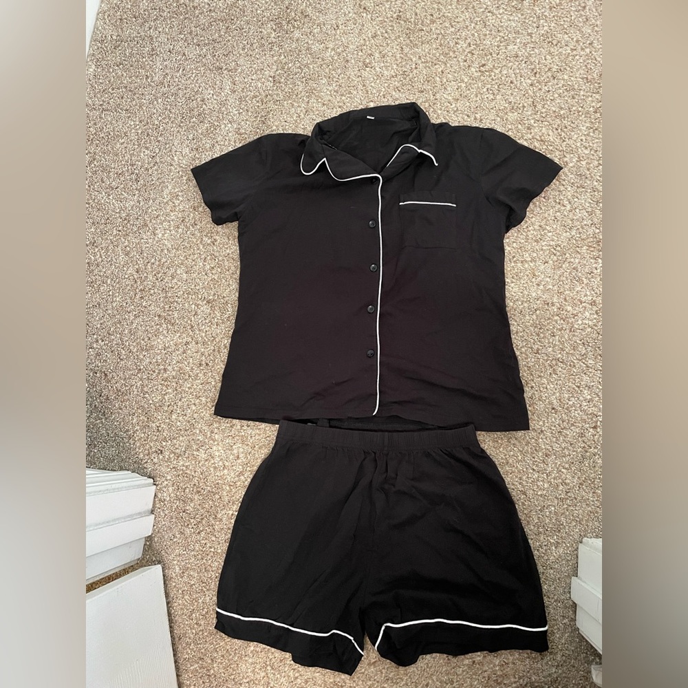 Black Short Sleeve and Shorts Pajama Set